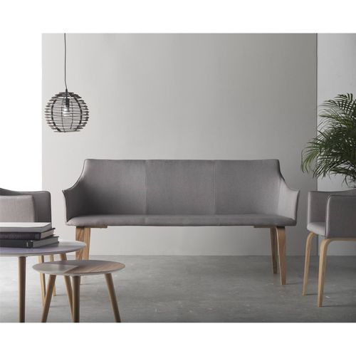 Fauteuil Gris Confort Assise Rembourrée Pieds Bois Naturel