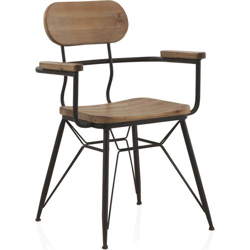 X4 Fauteuils Métal Et Bois Marron Style Vintage Assise Confortable