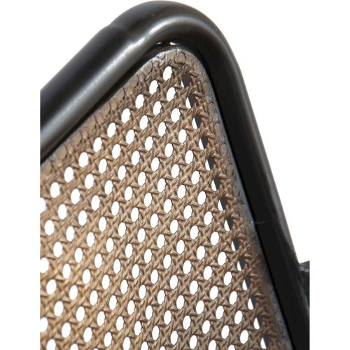 Fauteuil Métal Noir Dossier Effet Rotin Et Accoudoirs Bois