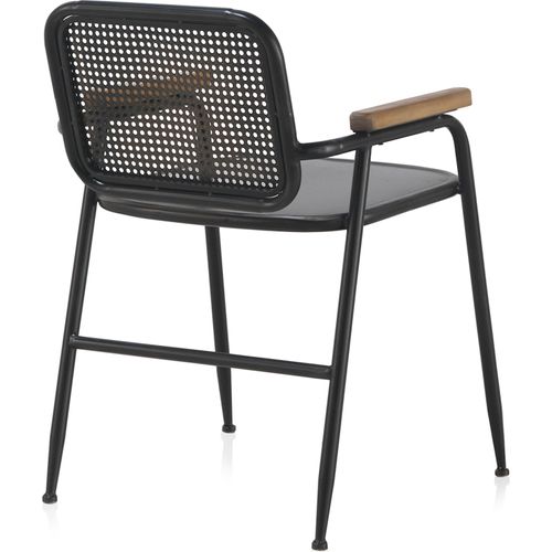 Fauteuil Métal Noir Dossier Effet Rotin Et Accoudoirs Bois