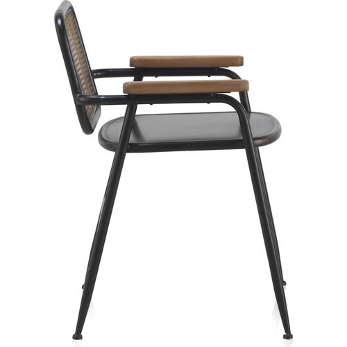 Fauteuil Métal Noir Dossier Effet Rotin Et Accoudoirs Bois