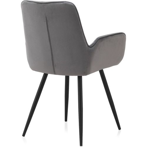 X2 Fauteuils Velours Gris Design Confort Pieds Métal Noir