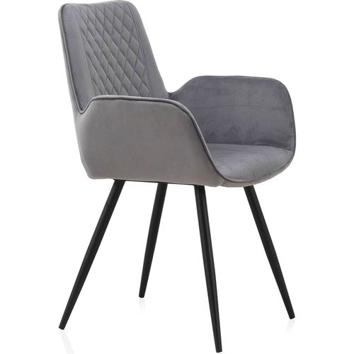X2 Fauteuils Velours Gris Design Confort Pieds Métal Noir