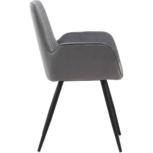 X2 Fauteuils Velours Gris Design Confort Pieds Métal Noir
