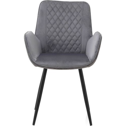 X2 Fauteuils Velours Gris Design Confort Pieds Métal Noir