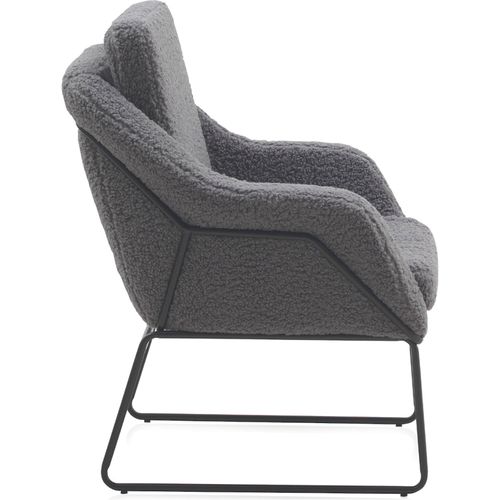 Fauteuil Bouclette Gris Pieds Métal Noir Assise Confortable