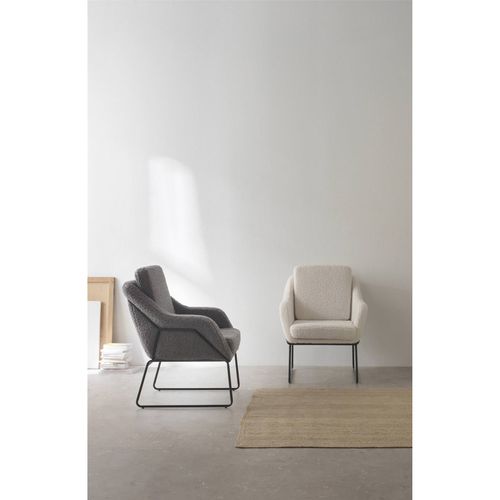 Fauteuil Bouclette Gris Pieds Métal Noir Assise Confortable