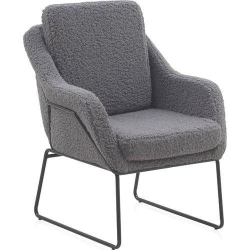 Fauteuil Bouclette Gris Pieds Métal Noir Assise Confortable