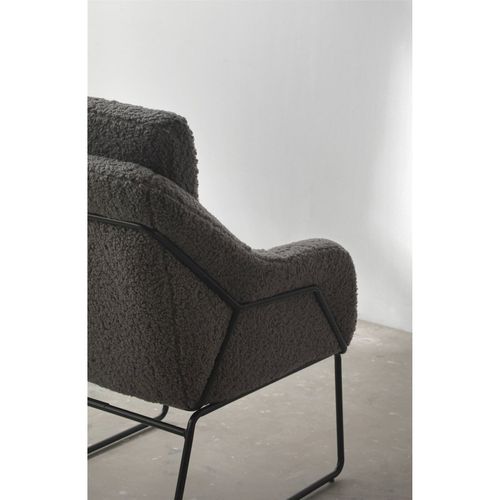Fauteuil Bouclette Gris Pieds Métal Noir Assise Confortable