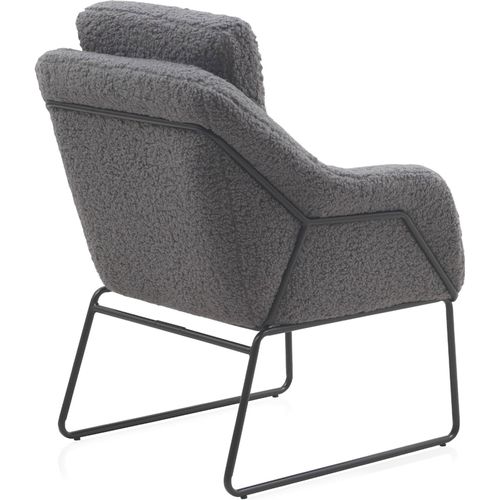 Fauteuil Bouclette Gris Pieds Métal Noir Assise Confortable