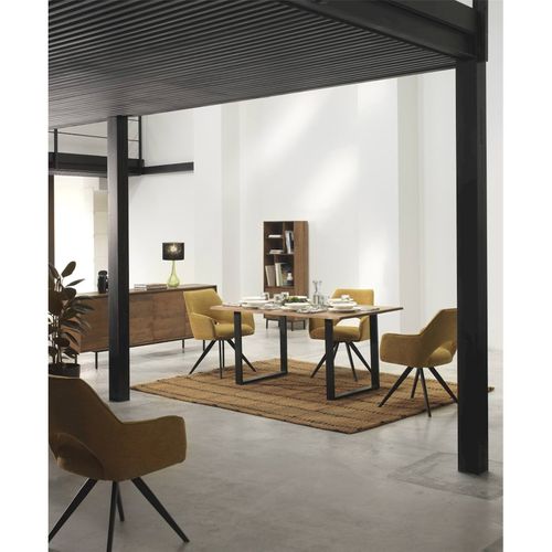 X4 Fauteuils Tapissé Pivotant Moutarde Pieds Métal Noir Design