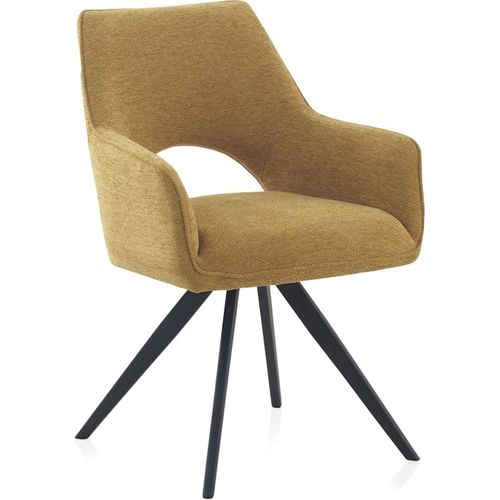 X4 Fauteuils Tapissé Pivotant Moutarde Pieds Métal Noir Design