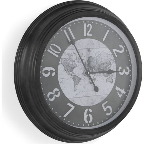 Horloge Murale En Métal Noir Style Vintage Avec Carte Du Monde