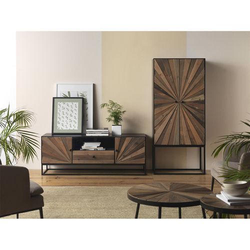 Meuble TV Bois Et Métal Style Industriel Portes Décoratives