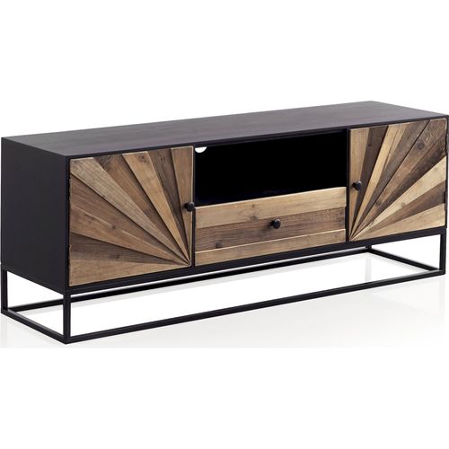 Meuble TV Bois Et Métal Style Industriel Portes Décoratives