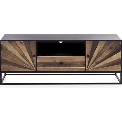 Meuble TV Bois Et Métal Style Industriel Portes Décoratives
