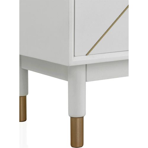 Meuble TV Blanc Laqué Design Doré 6 Tiroirs Élégant