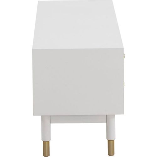 Meuble TV Blanc Laqué Design Doré 6 Tiroirs Élégant