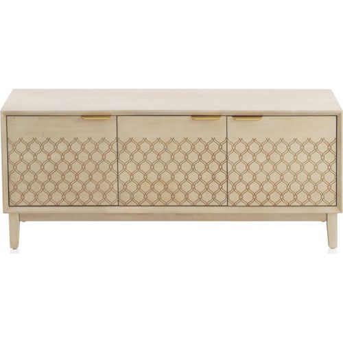 Meuble TV Bois Marfil Portes Sculptées Et Poignées Dorées