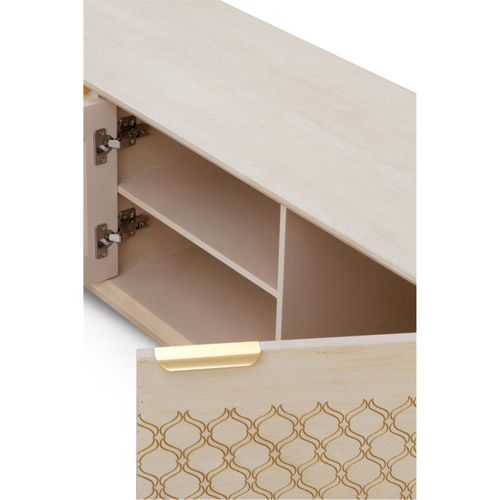 Meuble TV Bois Marfil Portes Sculptées Et Poignées Dorées