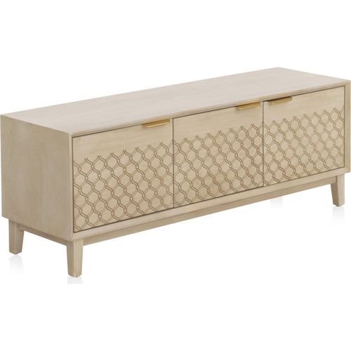 Meuble TV Bois Marfil Portes Sculptées Et Poignées Dorées