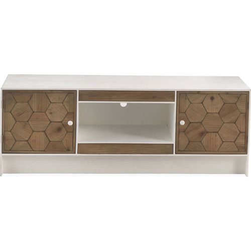 Meuble TV Bois Blanc Fresno Décor Hexagonal Rustique