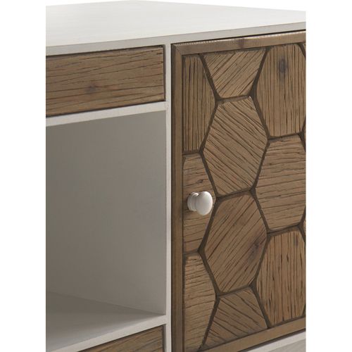 Meuble TV Bois Blanc Fresno Décor Hexagonal Rustique