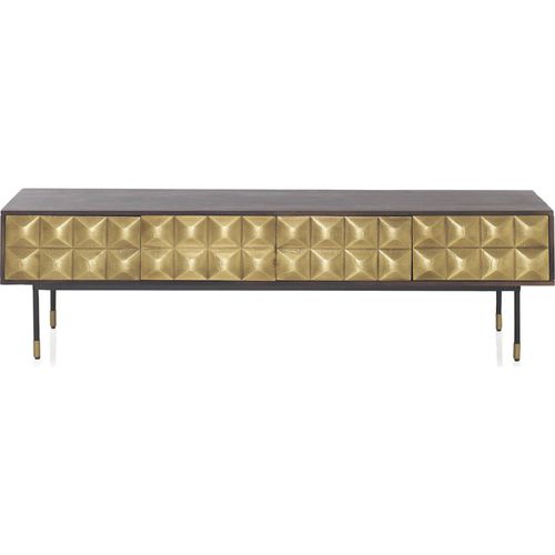 Meuble TV Bois De Manguier Et Laiton Doré Design Contemporain