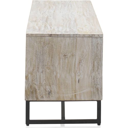 Meuble TV Bois De Manguier Blanc Patiné Pieds Métal Noir