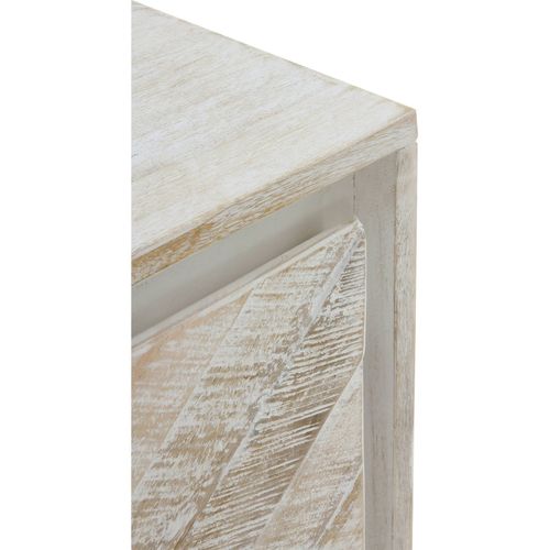 Meuble TV Bois De Manguier Blanc Patiné Pieds Métal Noir