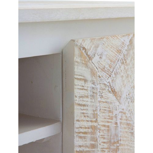 Meuble TV Bois De Manguier Blanc Patiné Pieds Métal Noir