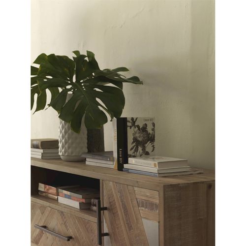 Meuble TV Bois Naturel Et Métal Style Contemporain Texturé