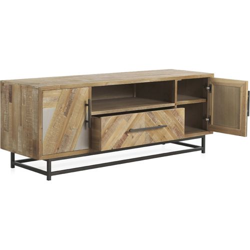 Meuble TV Bois Naturel Et Métal Style Contemporain Texturé