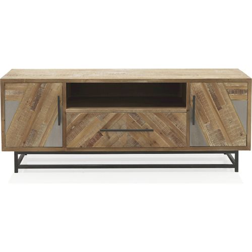 Meuble TV Bois Naturel Et Métal Style Contemporain Texturé