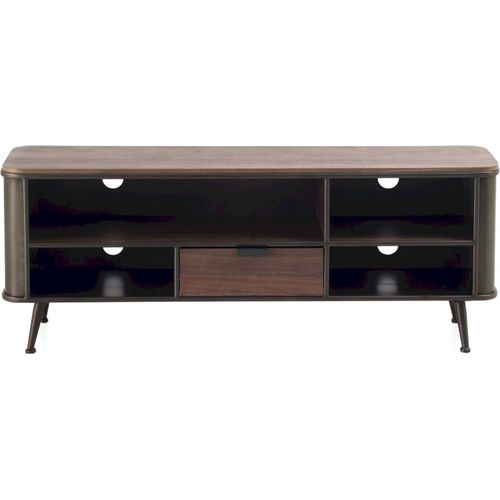 Meuble TV Métal Et Bois Avec Rangement Élégant Gris Cendré