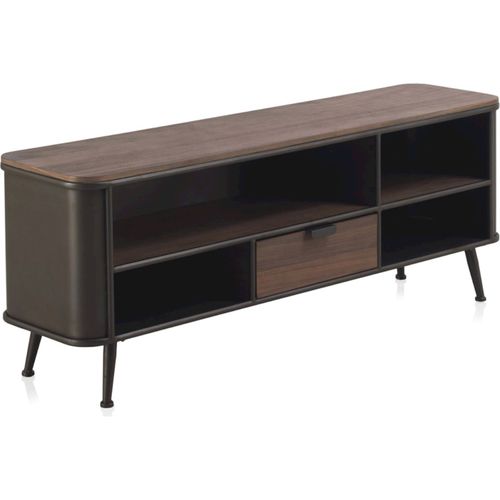 Meuble TV Métal Et Bois Avec Rangement Élégant Gris Cendré