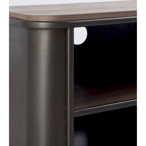 Meuble TV Métal Et Bois Avec Rangement Élégant Gris Cendré