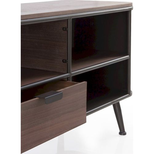 Meuble TV Métal Et Bois Avec Rangement Élégant Gris Cendré