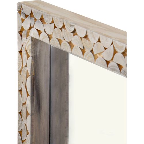 Miroir Bois Naturel Finition Greywash Sculpté Prêt à Suspendre