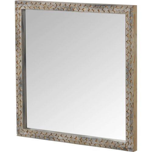 Miroir Bois Naturel Finition Greywash Sculpté Prêt à Suspendre