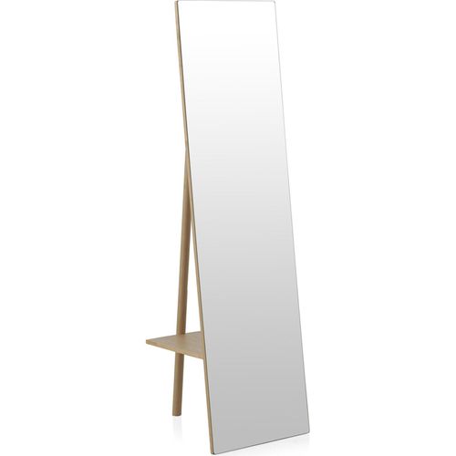 Miroir Sur Pied En Bois Naturel Avec Étagère Pratique