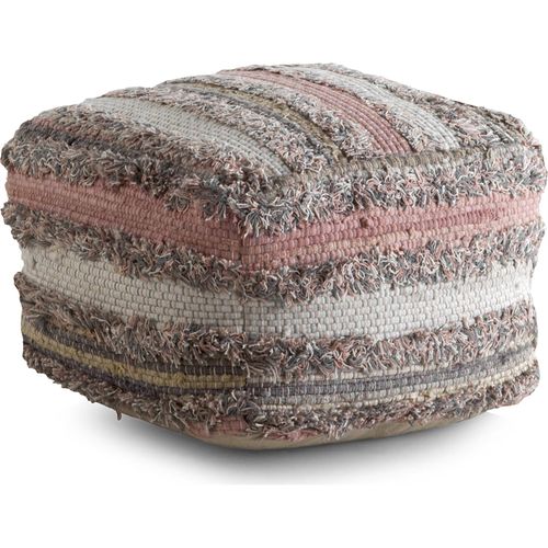 Pouf Tapissé Rose En Coton Et Polyester Fait Main Élégant