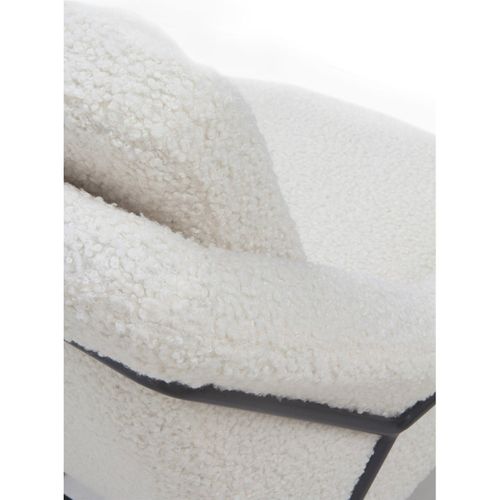 Fauteuil Bouclé Blanc Pieds Métal Noir Design Cocooning
