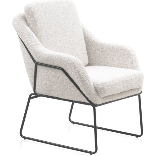 Fauteuil Bouclé Blanc Pieds Métal Noir Design Cocooning