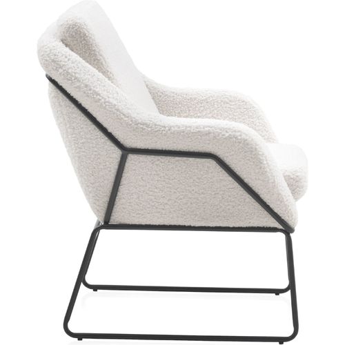Fauteuil Bouclé Blanc Pieds Métal Noir Design Cocooning