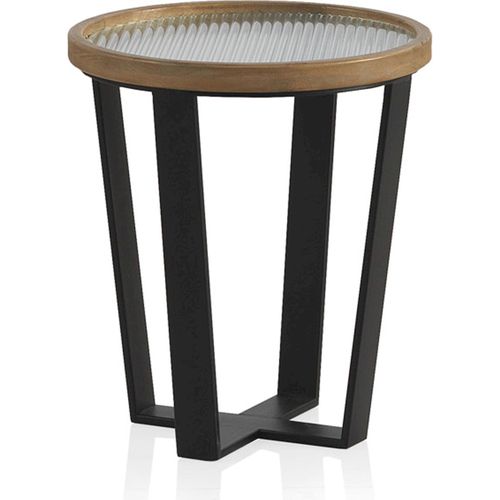 X2 Tables Basses Ronde En Bois Et Métal Avec Plateau En Verre Trempé