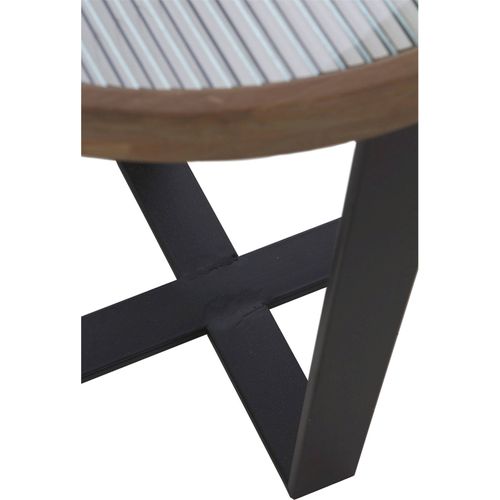 X2 Tables Basses Ronde En Bois Et Métal Avec Plateau En Verre Trempé