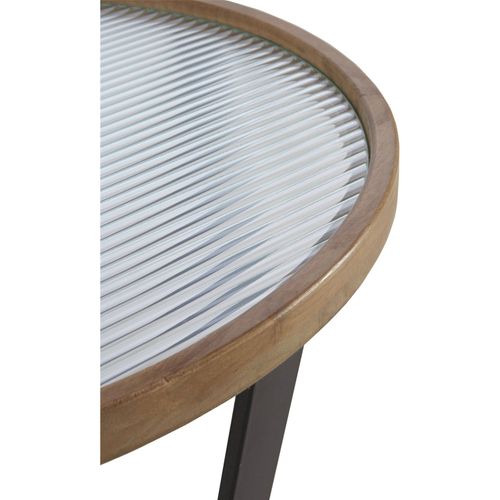 X2 Tables Basses Ronde En Bois Et Métal Avec Plateau En Verre Trempé