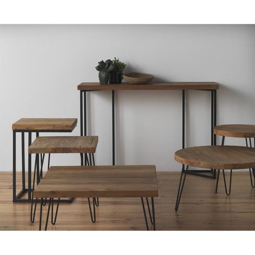 Table Basse Bois D'orme Vieilli Et Pieds Métal Style Industriel