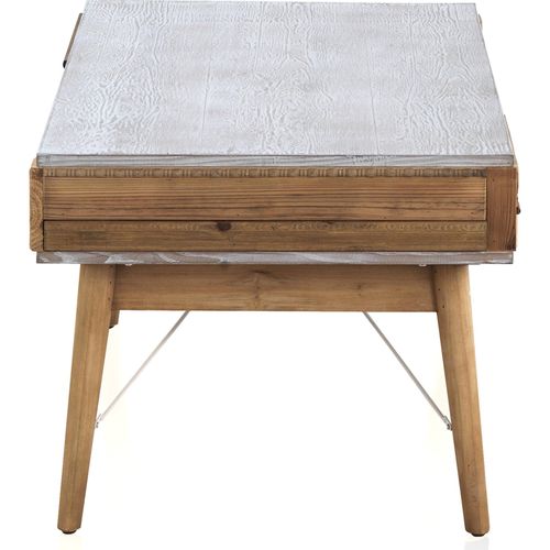 Table Basse Blanche Et Bois Naturel Sculpté Ambiance Vintage